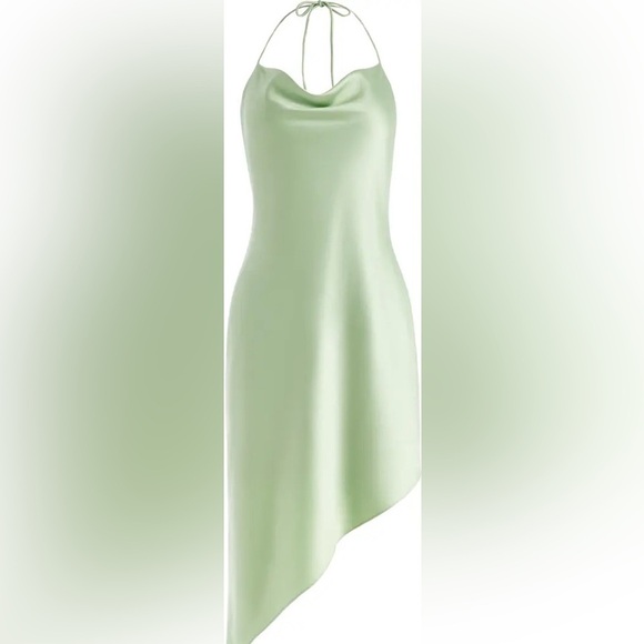 NWT Alice + Olivia Women Slip Dress Green Harmony Asymmetrical Deep Cowl Size 8 - Picture 3 of 8
